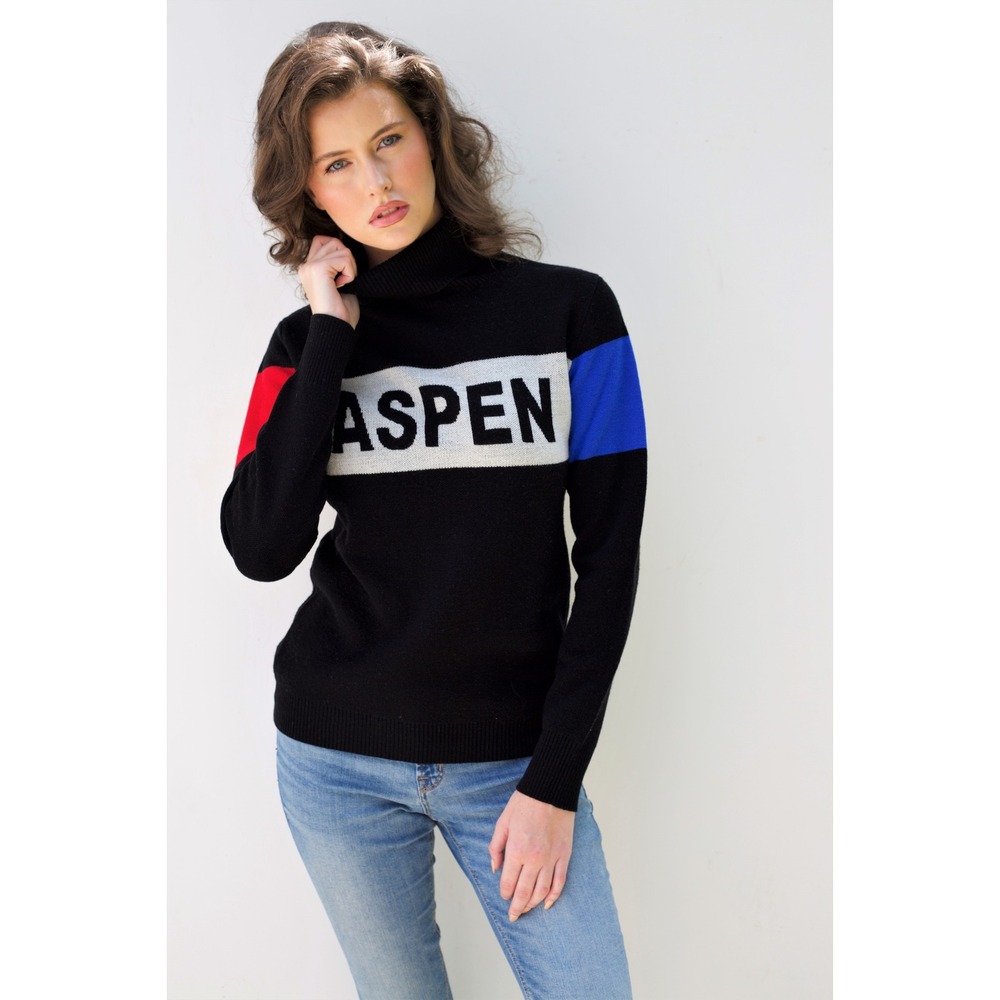 Snow Society Aspen Merino Wool Turtleneck Sweater Black Colorblock Size M